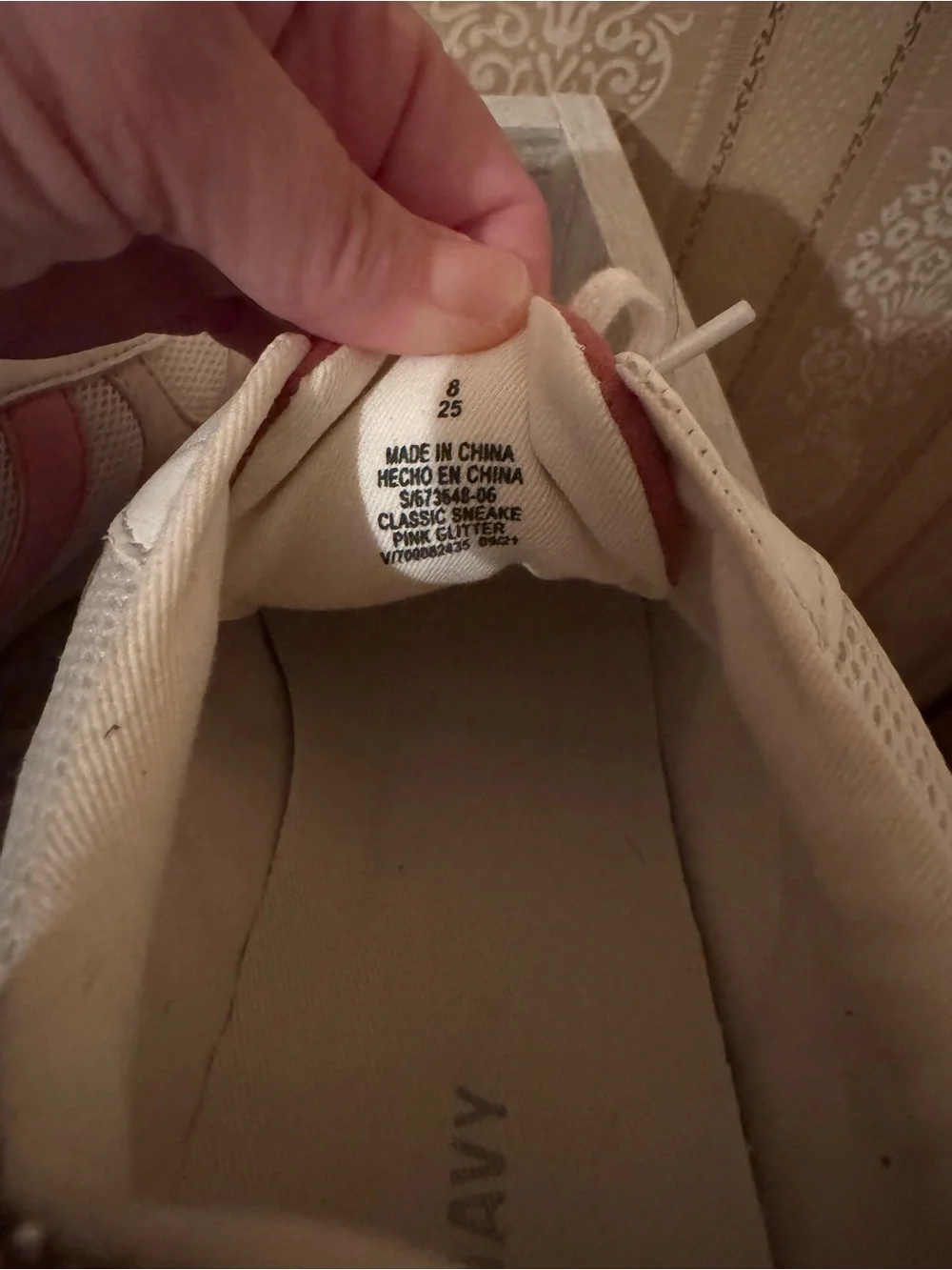 Old Navy White Sneakers with Pink Stripe and Gold Heel